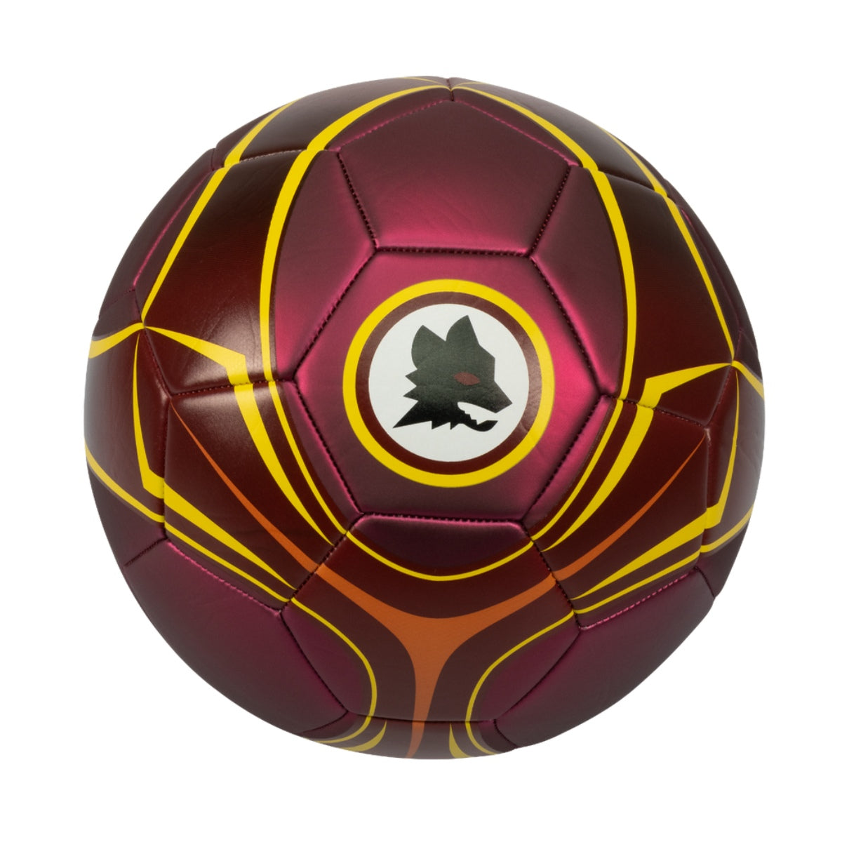 Pallone da calcio AS Roma finitura metallizata e Logo Lupo, Taglia 5