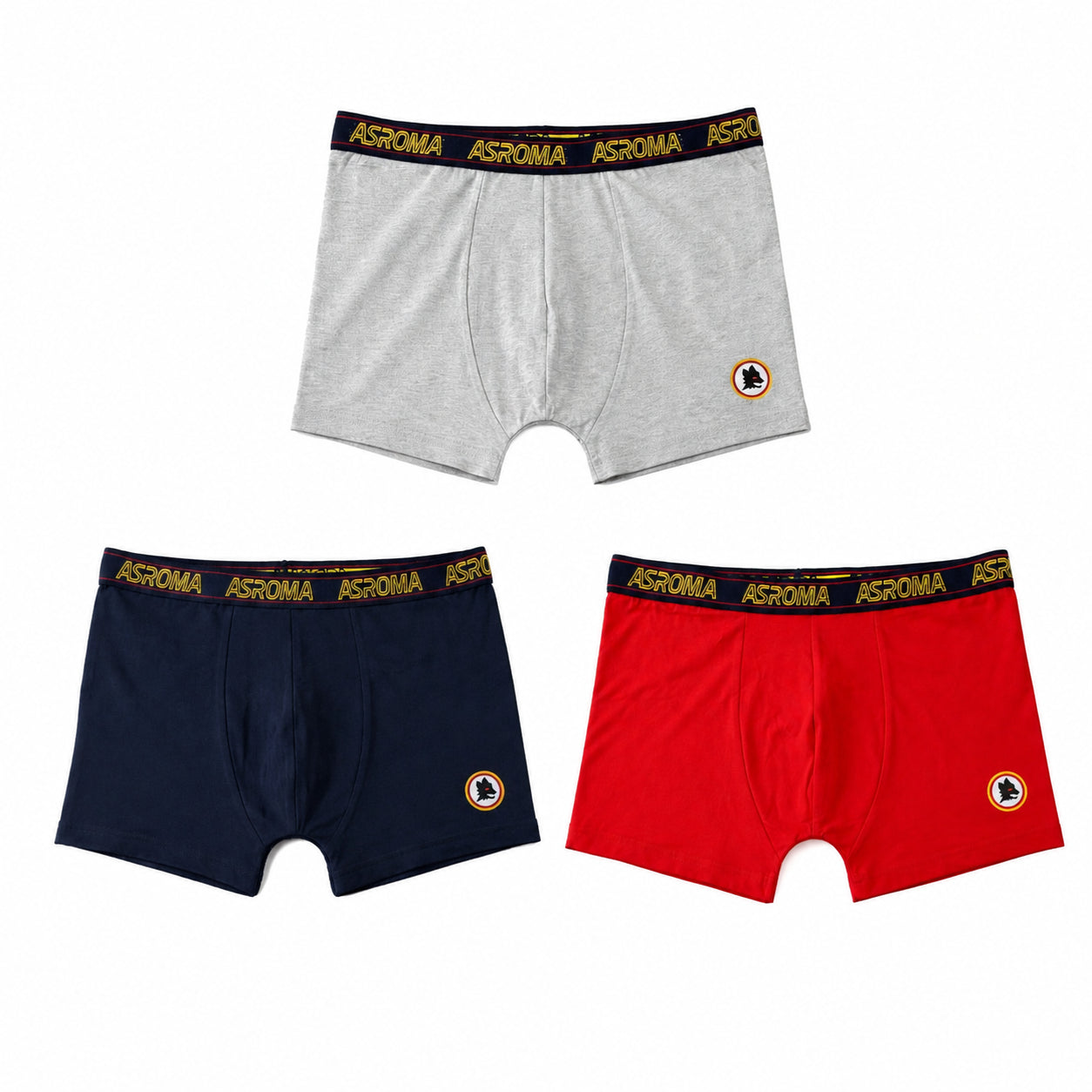 Boxer Pack 3 pezzi tinta unita AS Roma logo lupetto