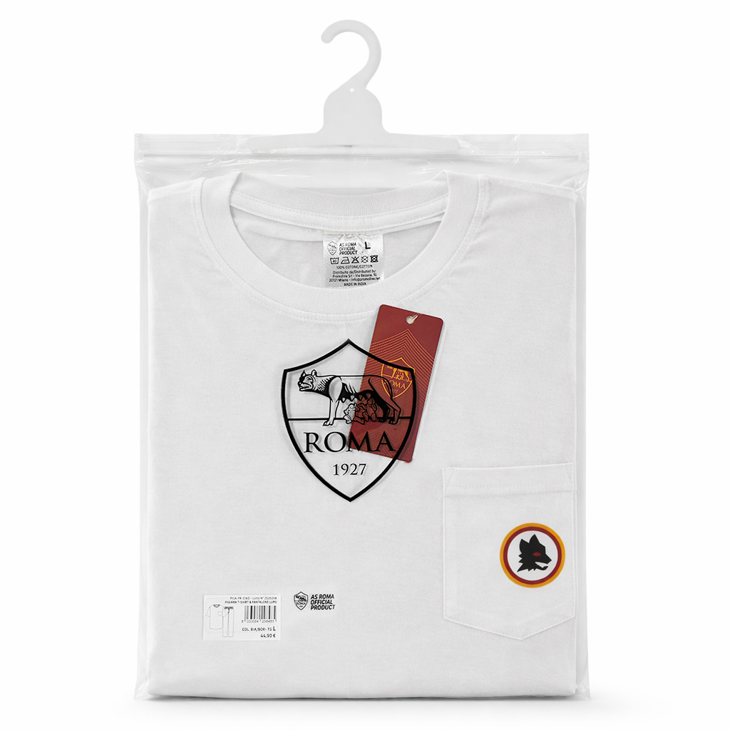Pigiama AS Roma con logo Lupetto 100% Cotone