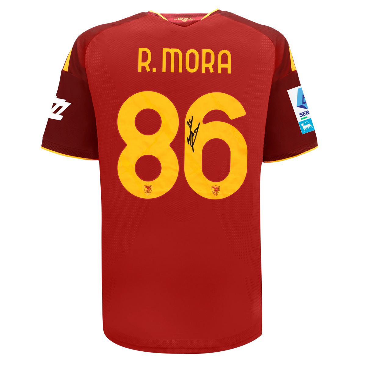 Maglia Match AS Roma Home Authentic 2026/27 – Autografata Rodrigo Mora + Patch Serie A