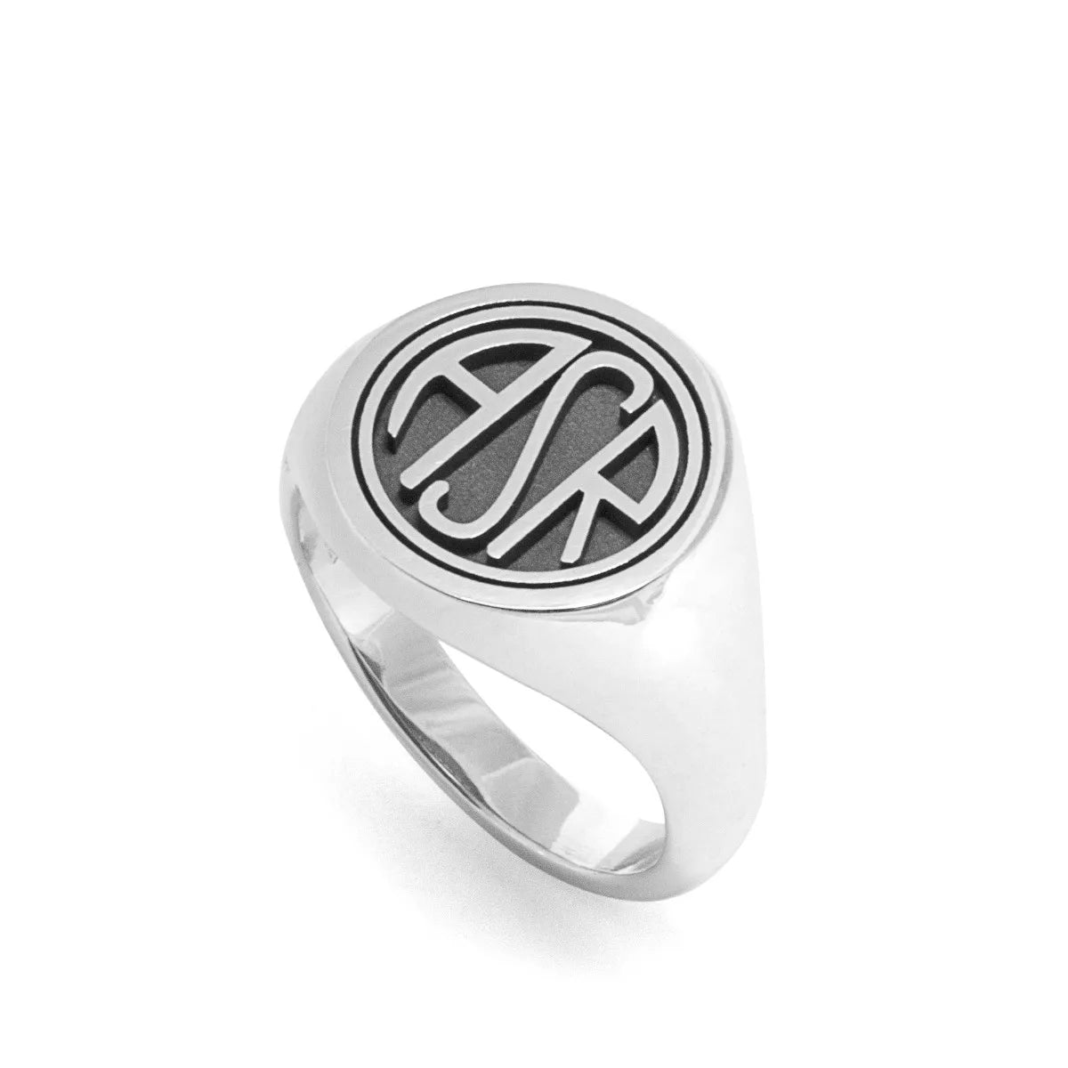 Anello Chevalier Sigillo ASR tondo AS Roma X Nove25, Unisex, Argento Brunito
