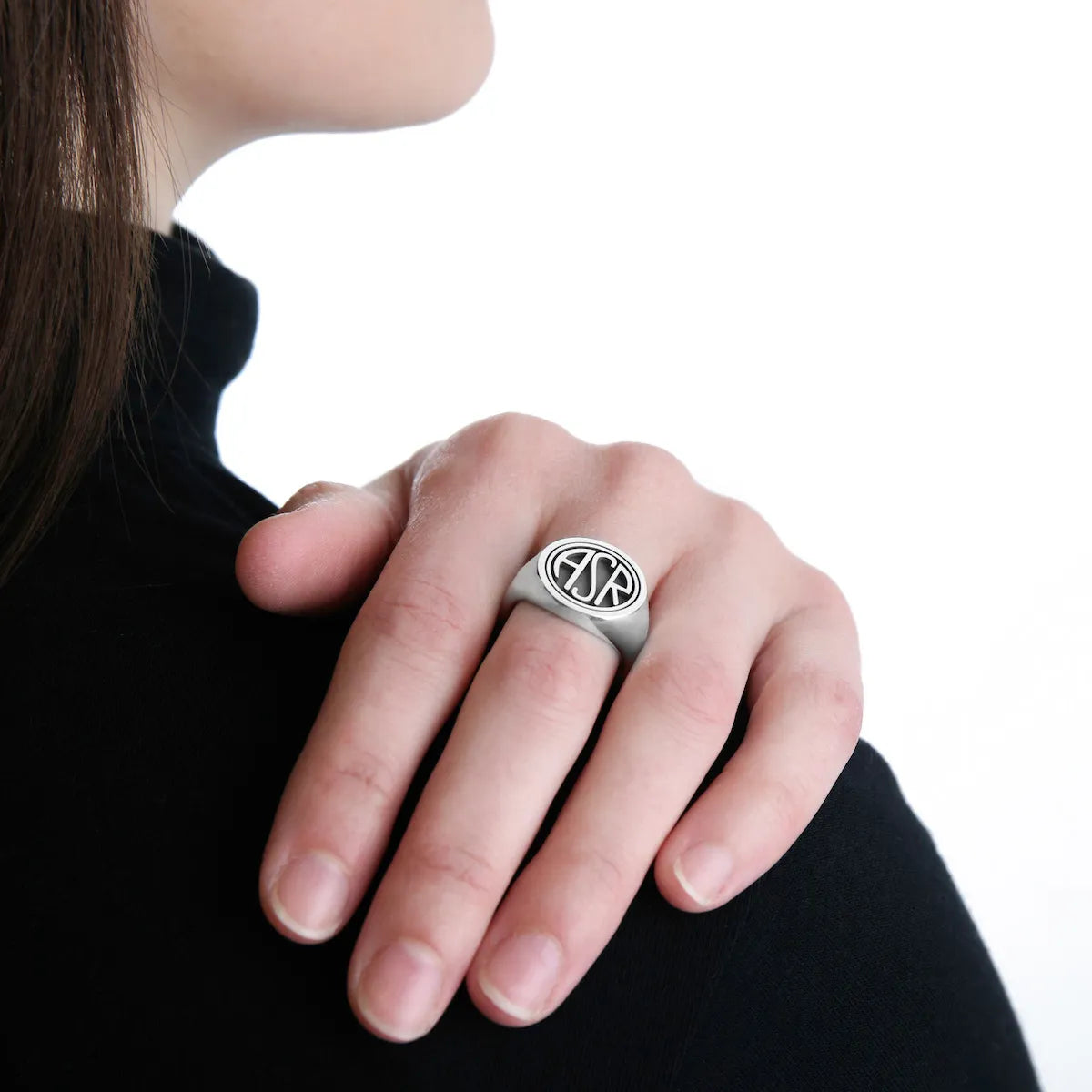 Anello Chevalier Sigillo ASR tondo AS Roma X Nove25, Unisex, Argento Brunito