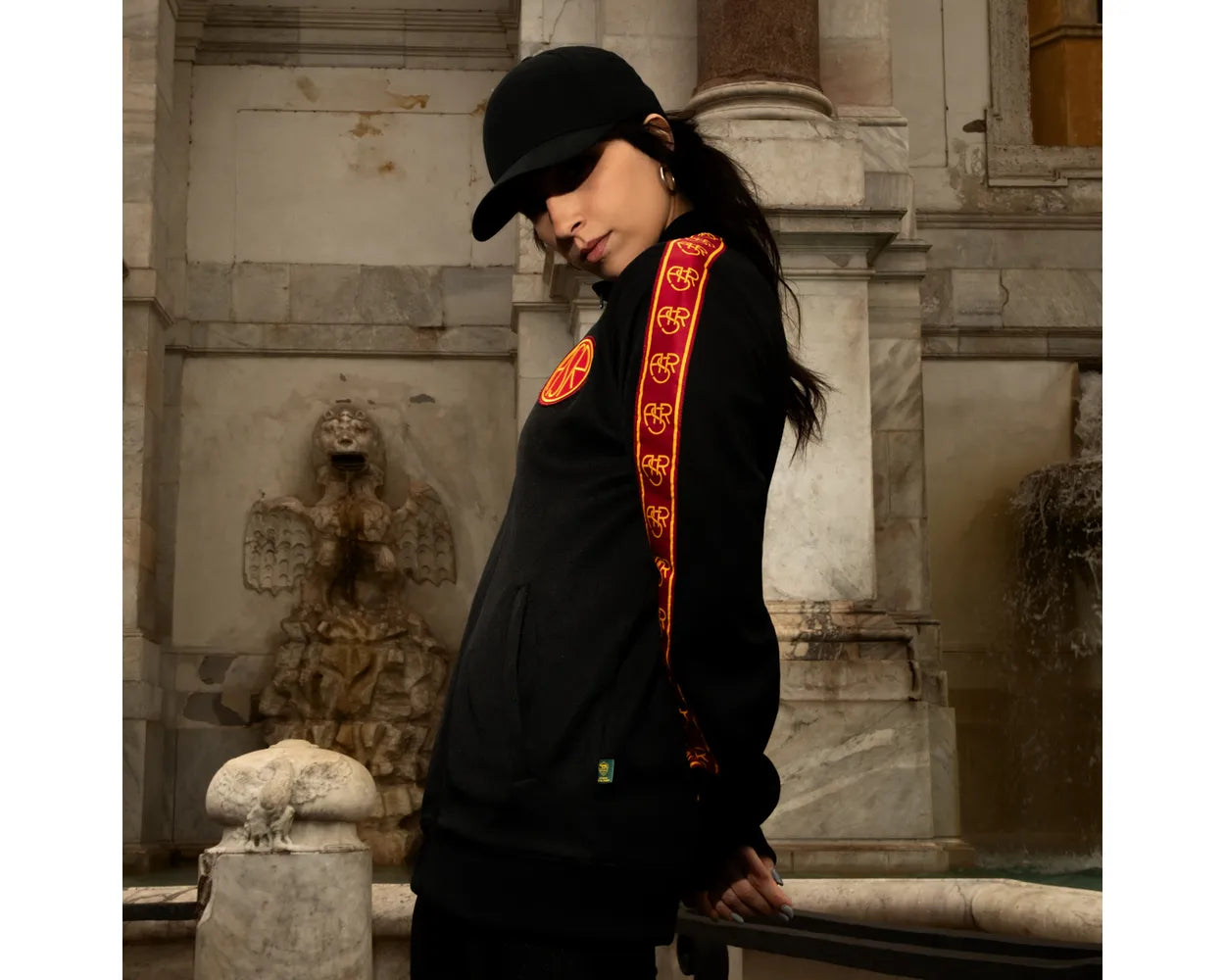 Felpa retrò full zip AS Roma, Adulto, Nero