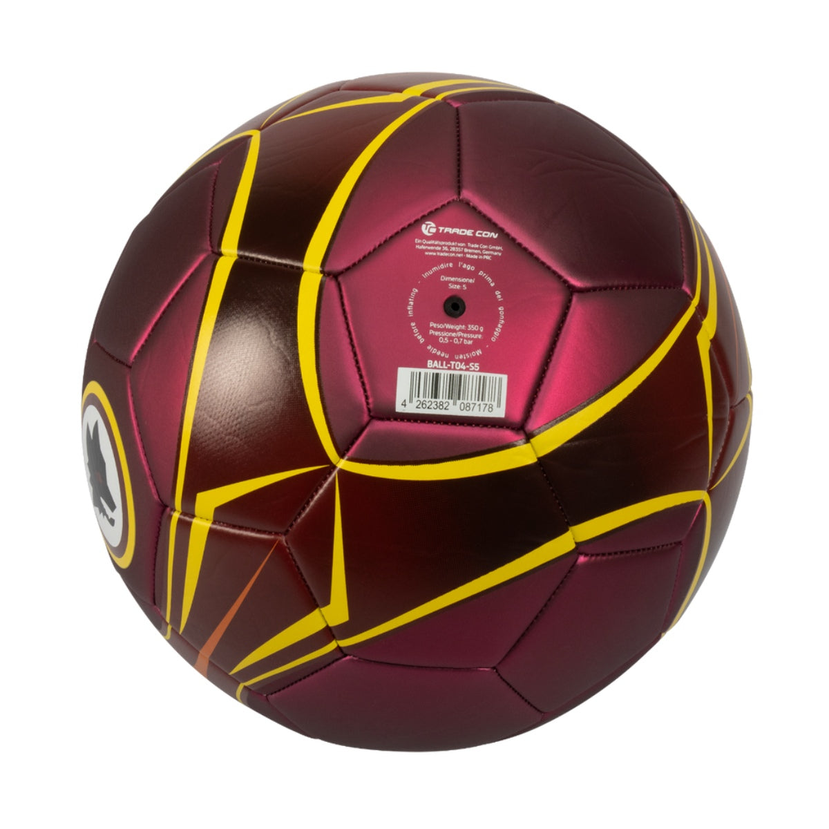 Pallone da calcio AS Roma finitura metallizata e Logo Lupo, Taglia 5