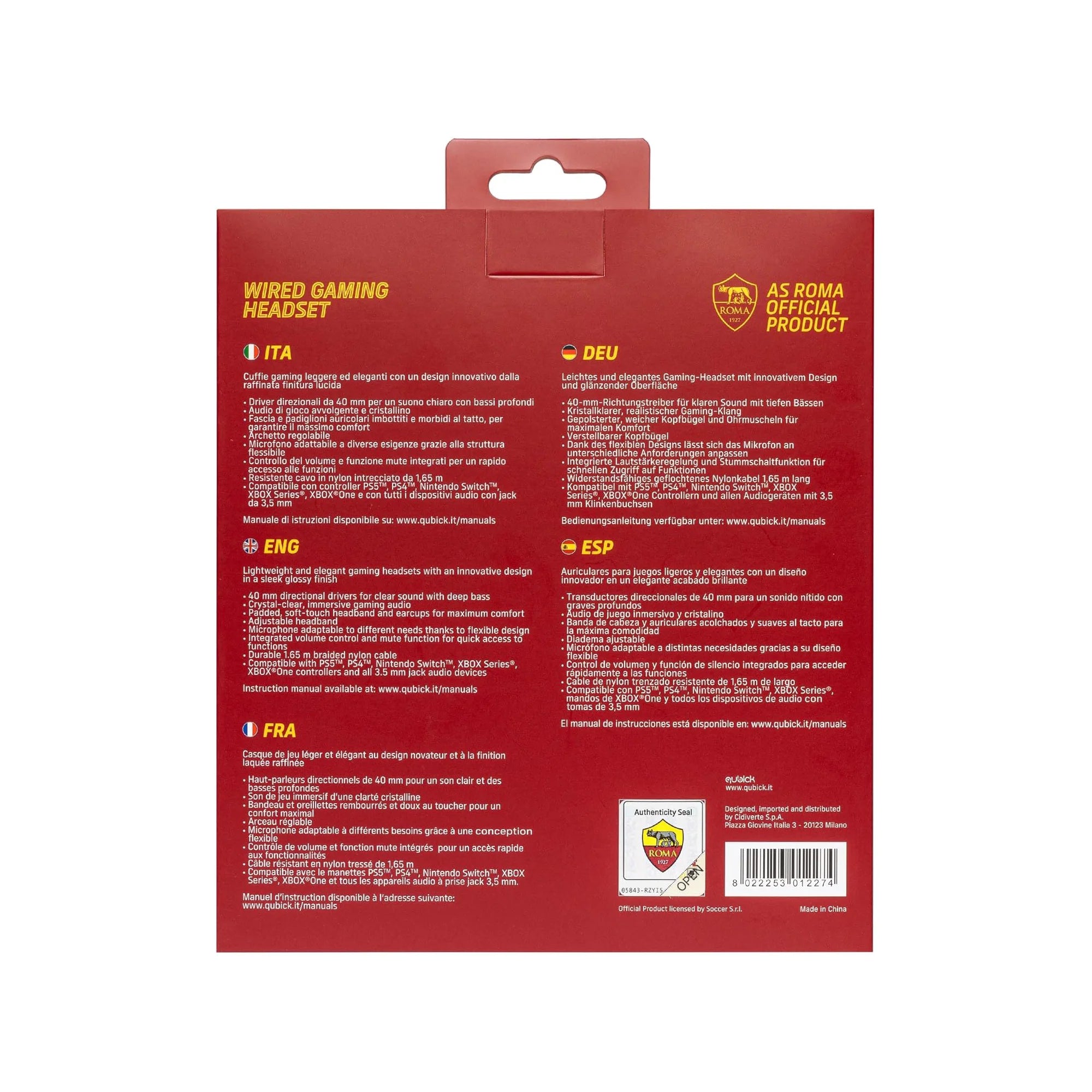 AS Roma Gaming Headset with Lupetto Logo