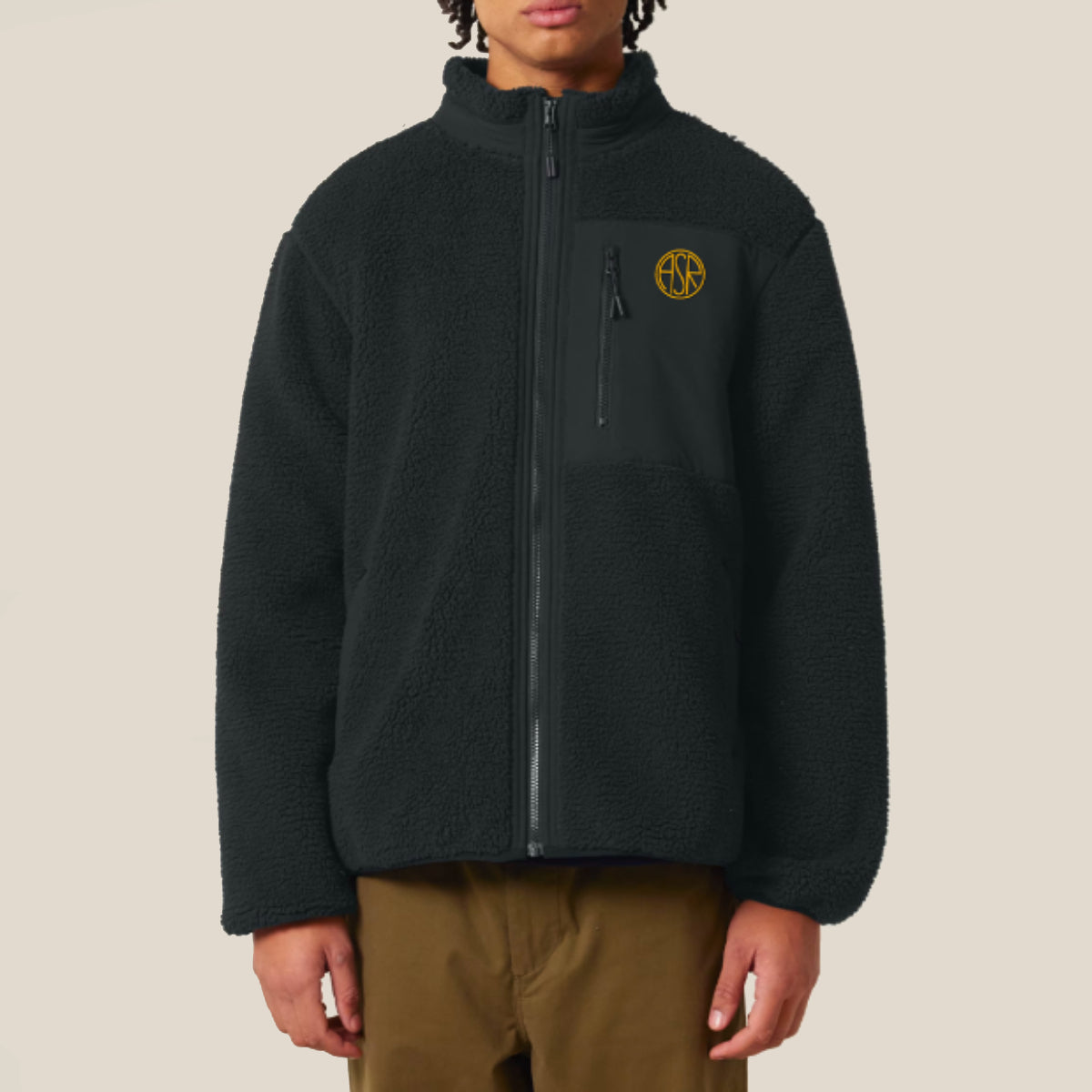 Giacca in pile logo ASR, Nero, Unisex