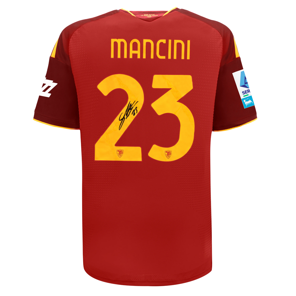 Maglia Match AS Roma Home Authentic 2026/27 – Autografata Gianluca Mancini + Patch Serie A