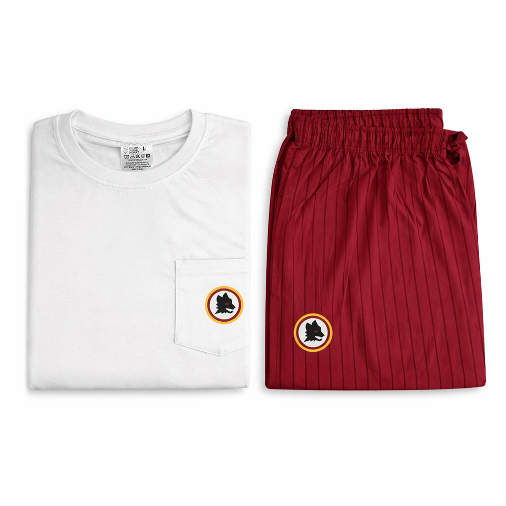 Pigiama AS Roma con logo Lupetto 100% Cotone