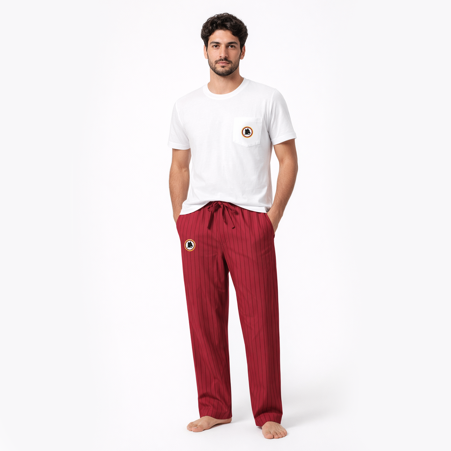 Pigiama AS Roma con logo Lupetto 100% Cotone