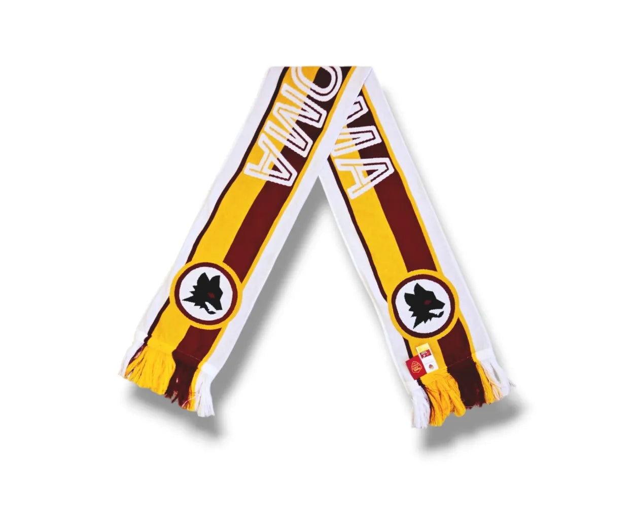 Sciarpa stadio AS Roma a righe orizzontali con logo Lupetto