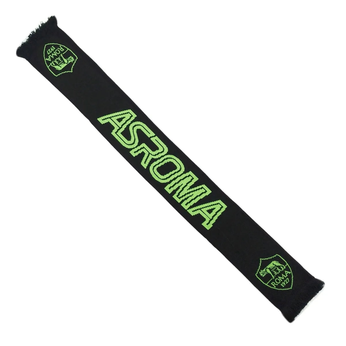 Sciarpa stadio AS Roma con logo Crest giallo fluo e frange, nera