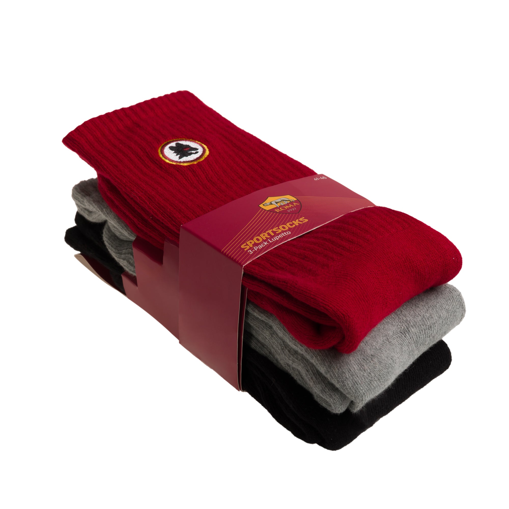 Calze AS Roma con logo Lupetto pack 3 pezzi, Unisex