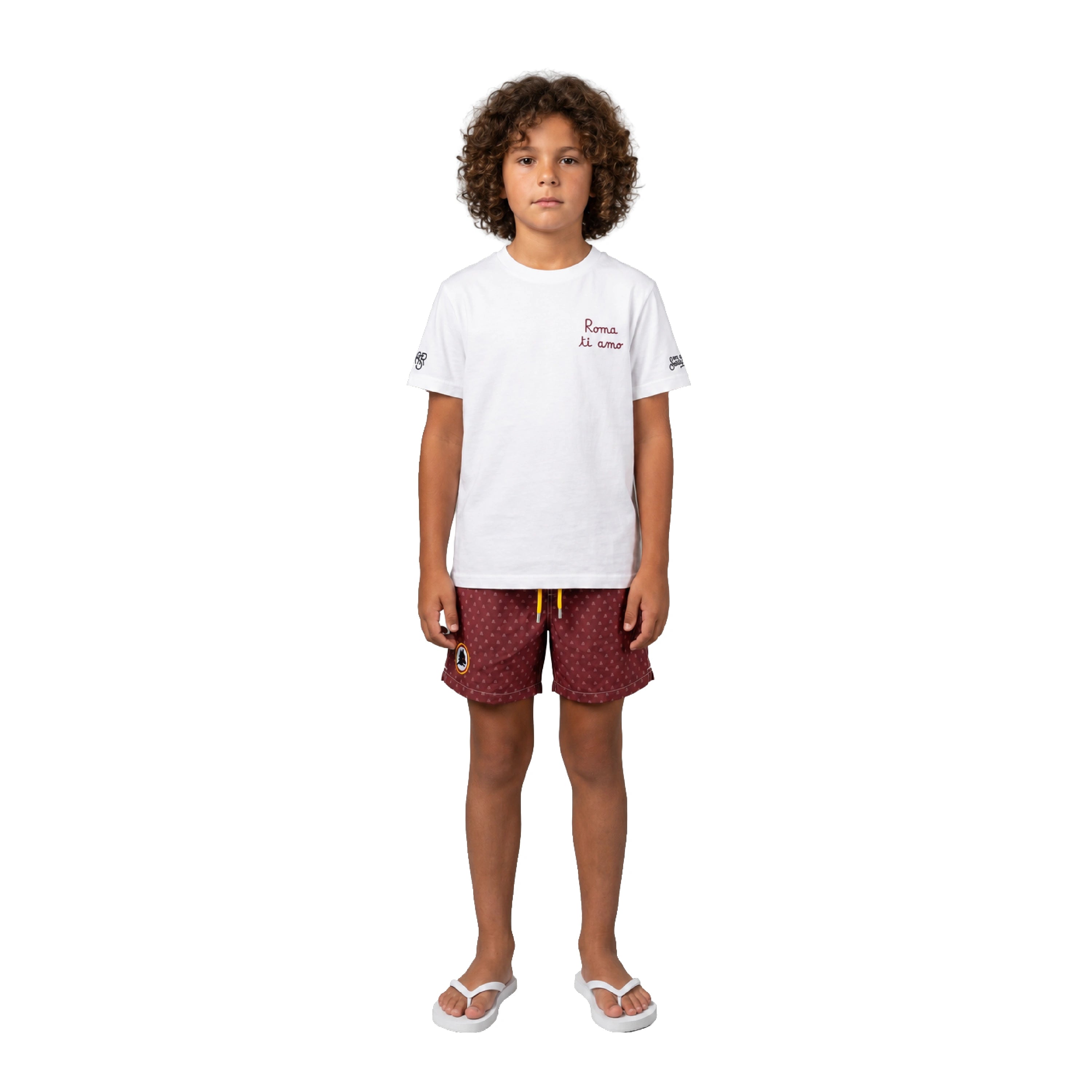 Costume Saint Barth AS Roma con fantasia logo Lupetto, Bambino, Rosso, indossato front