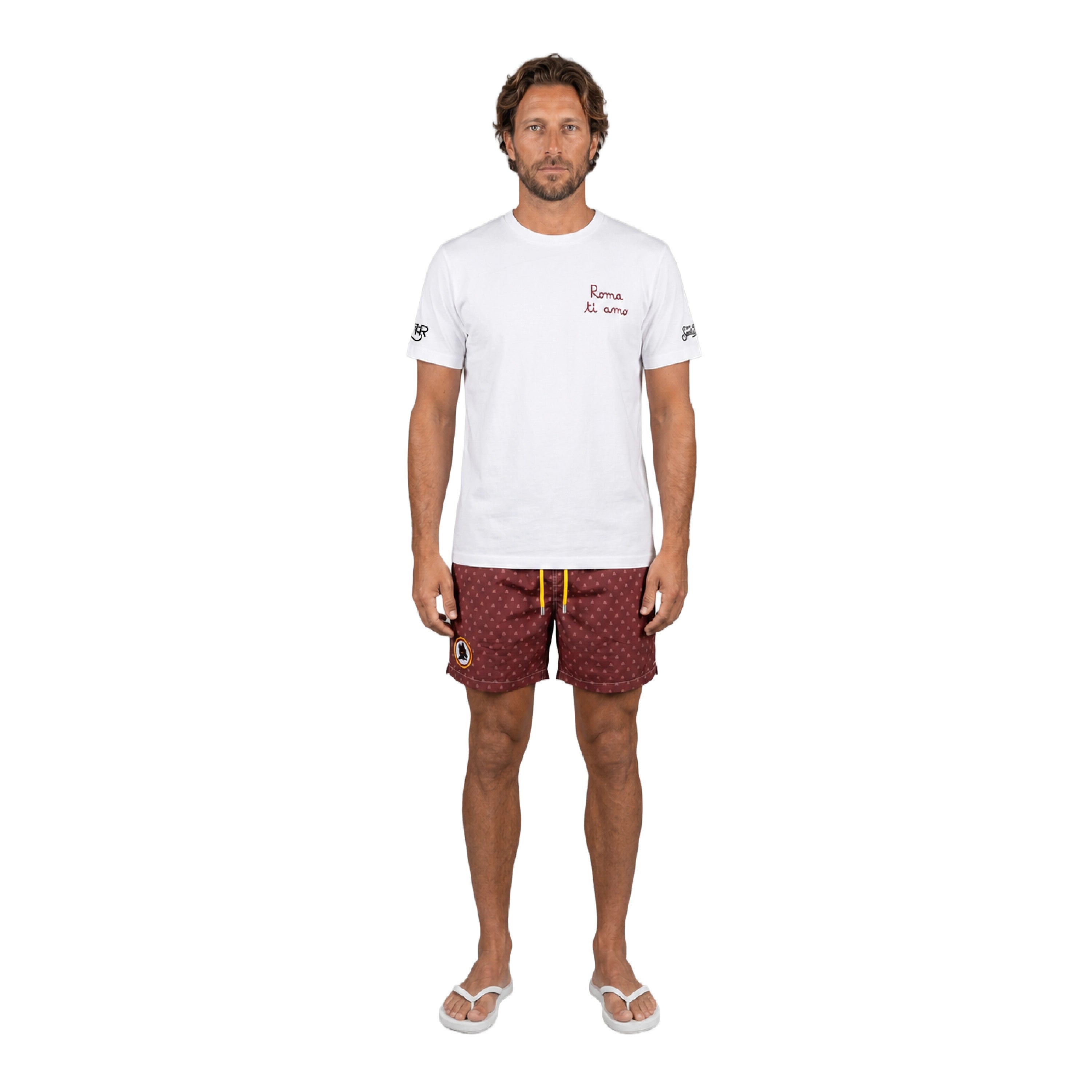Costume Saint Barth AS Roma con fantasia logo Lupetto, Uomo, Rosso, modello front