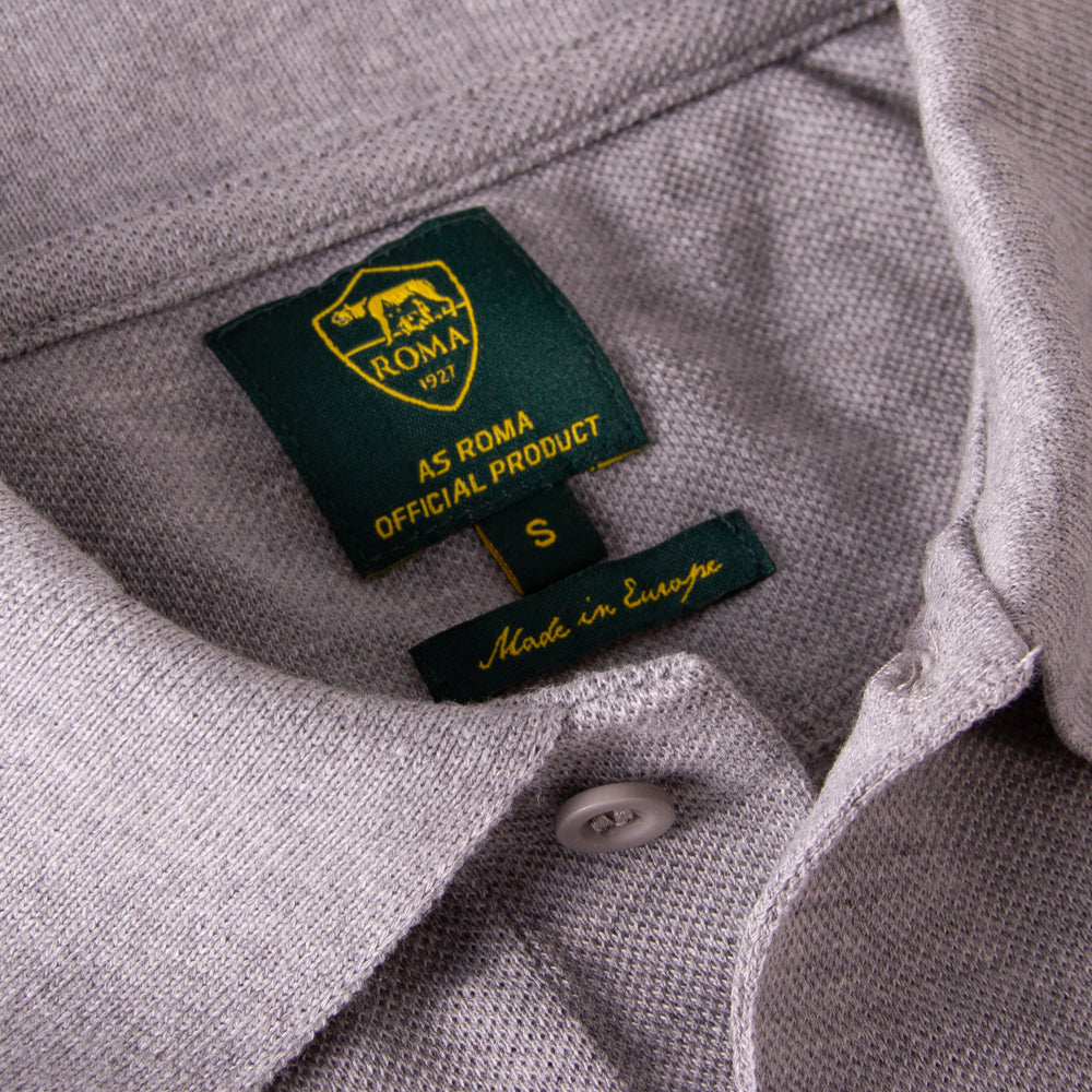 AS Roma Retro Striped Polo Shirt with Lupetto Logo, Adult, Grey