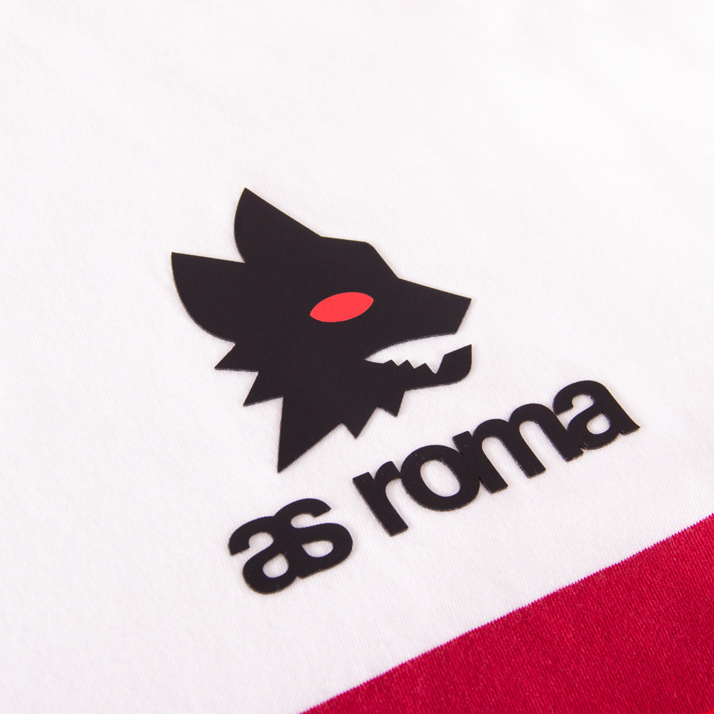 AS Roma Retro Striped and Wolf Logo T-Shirt, Adult, White