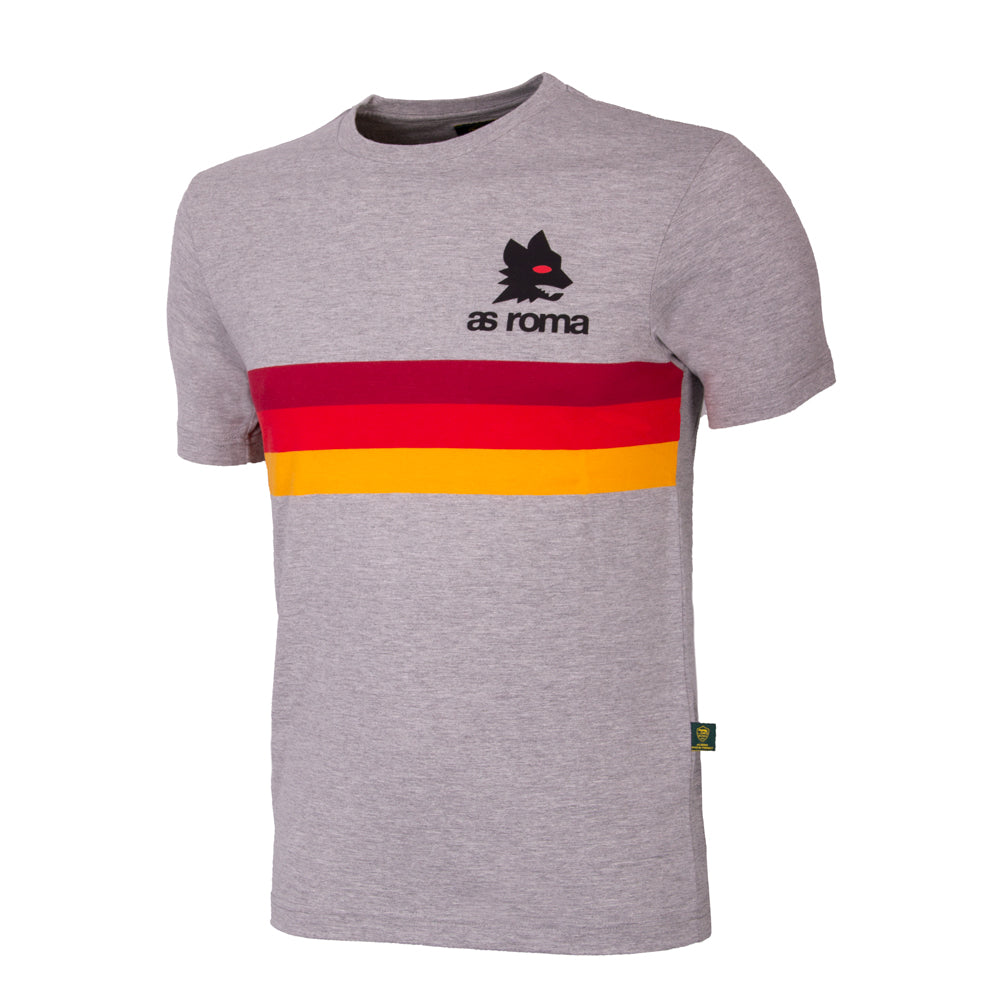 T-shirt retrò AS Roma righe e logo lupetto, Adulto, Grigio